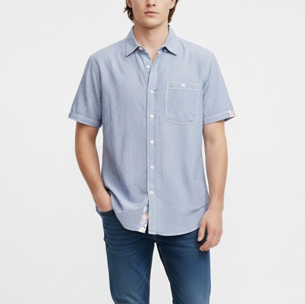 Tommy Bahama Line In The Sand Linen Short Sleeve Woven Blue Button Up M Heritage